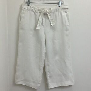 Talbots 100% Irish Linen capris Wide Leg Belted Size petite 12